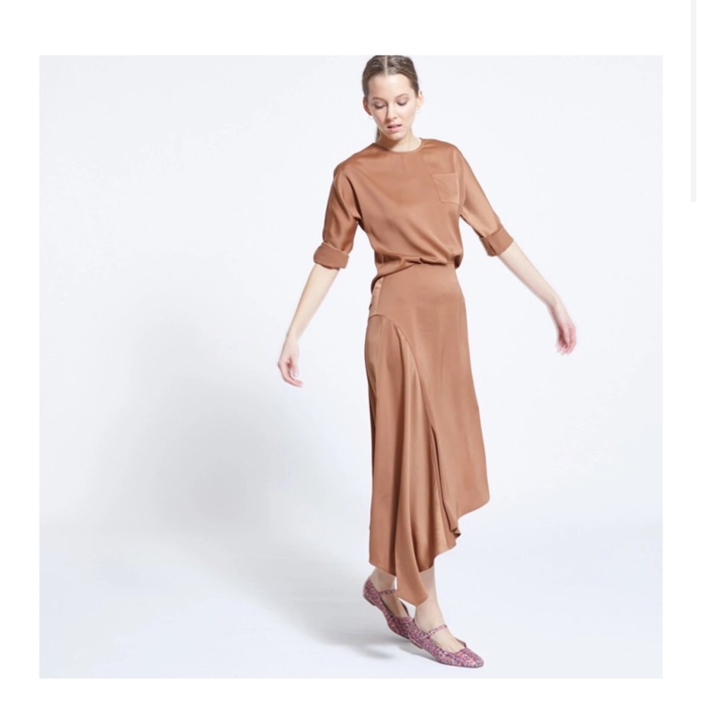 ASYMMETRICAL SILK SKIRT - RUST COLORED